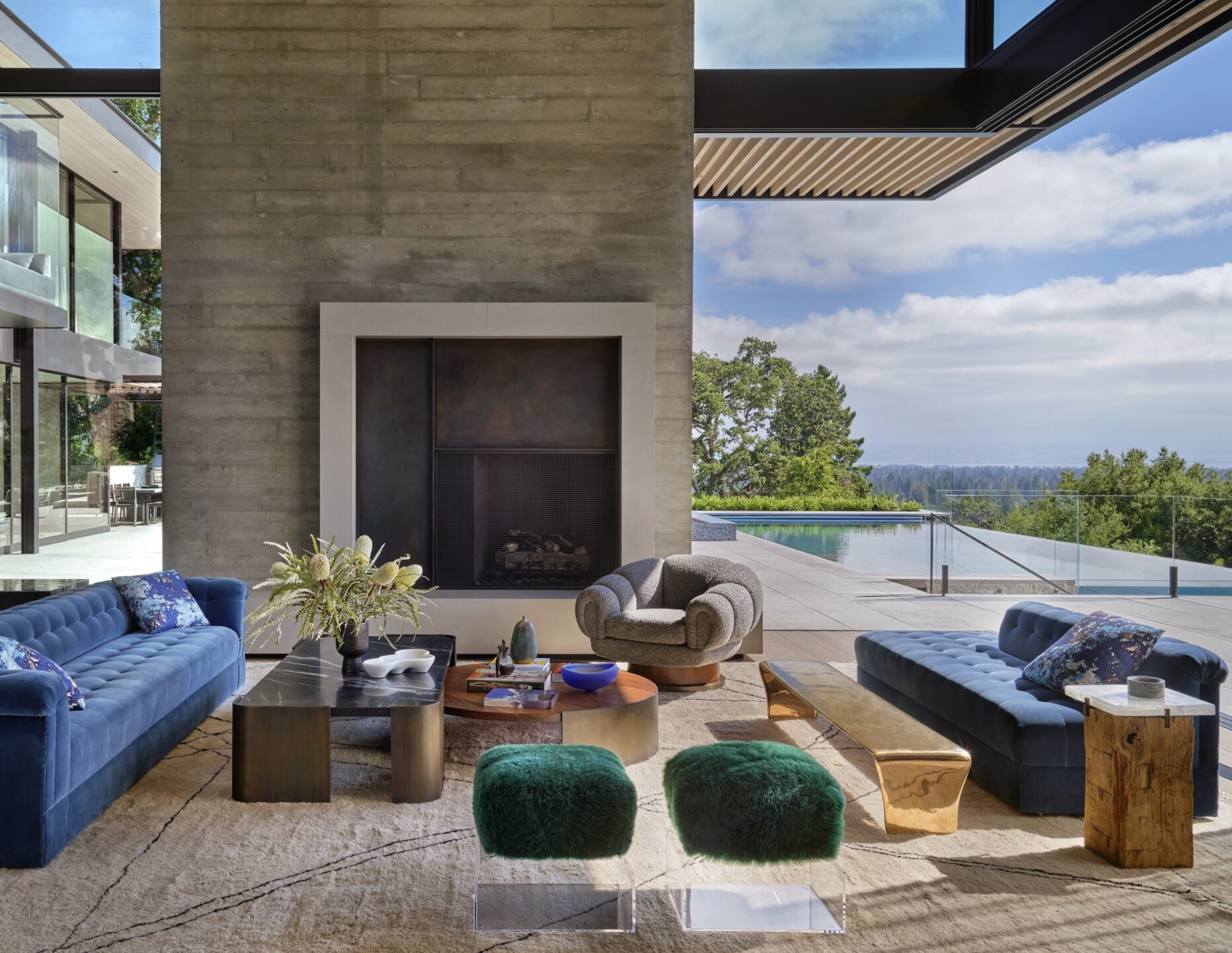 Jennifer-Robin-Interiors-Atherton-Estate-California-Living-Room-Pool-View